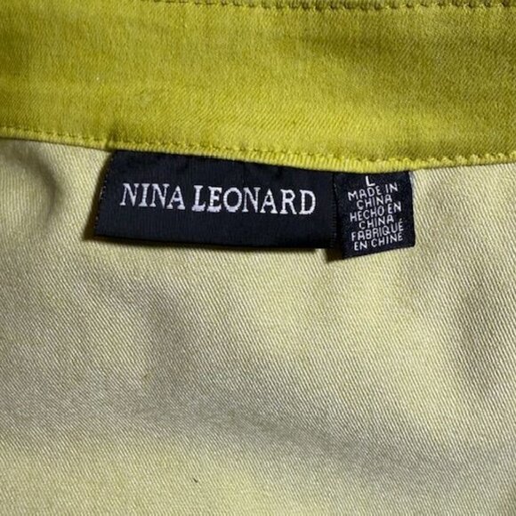 NWOT Nina Leonard Chartreuse Stretch Cotton Blend Peplum Hem Denim Jacket - Picture 9 of 10